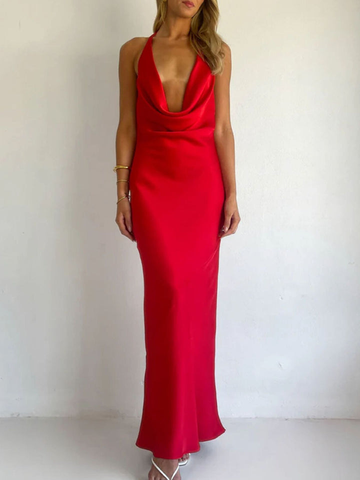Halter Neck Satin Maxi Dress