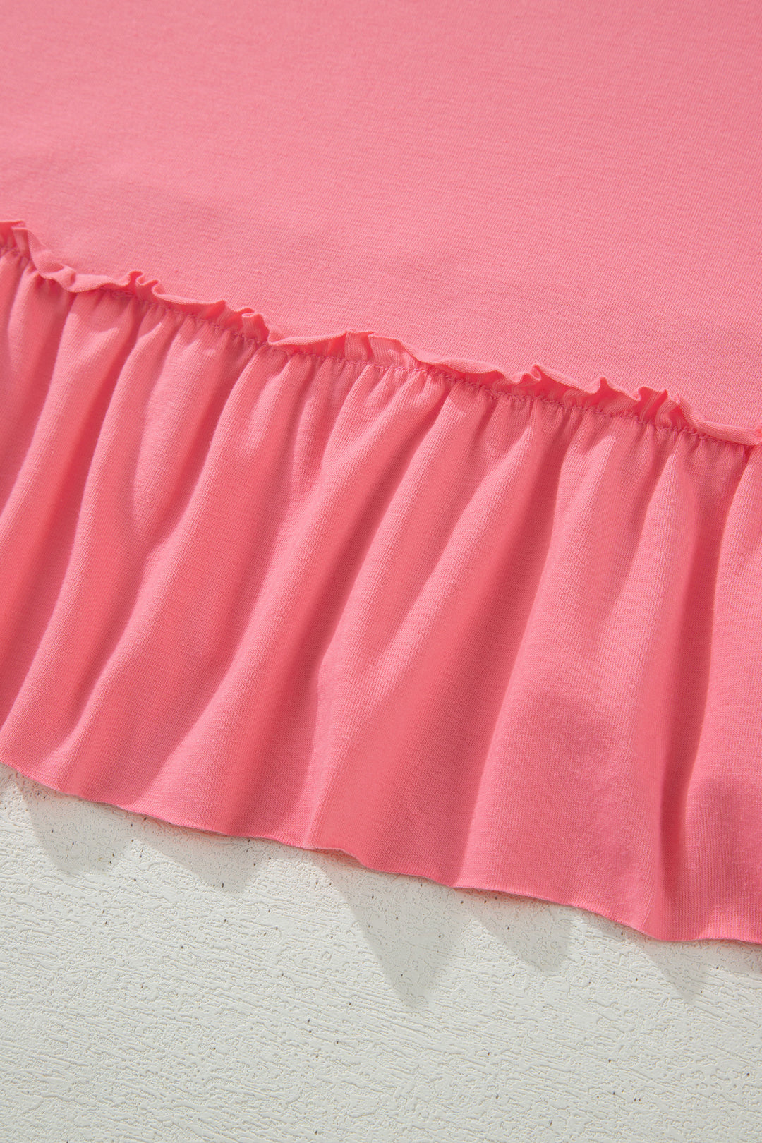 Peach Blossom Solid Color Raw Seam Detail Ruffle Hem Plus Size T Shirt