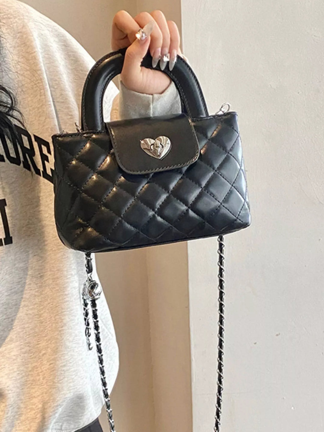 Quilted Heart Lock Crossbody Bag
