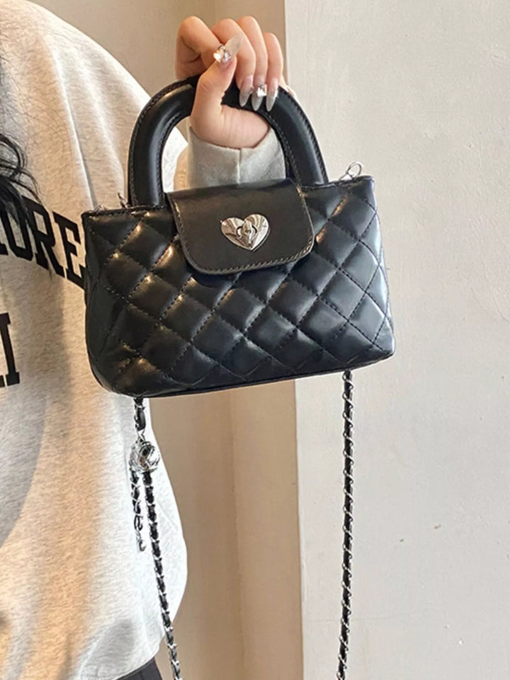 Quilted Heart Lock Crossbody Bag