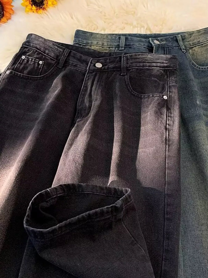 Men's Plus Size Vintage Wash Wide Leg Jeans