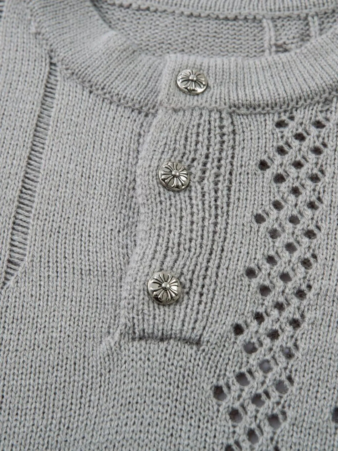 Men's Openwork Button Detail Knit Henley T-Shirt