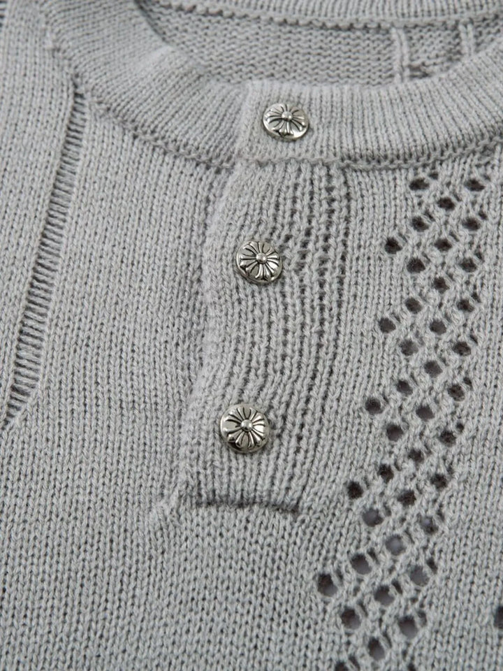 Men's Openwork Button Detail Knit Henley T-Shirt