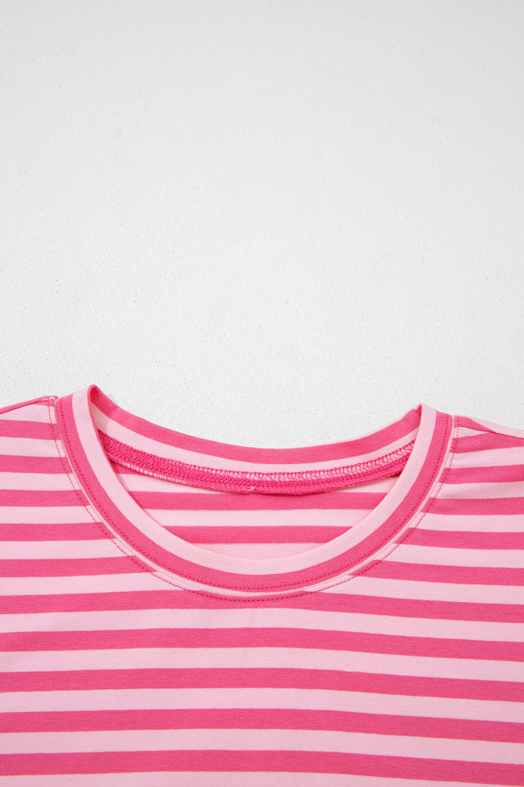 Rose Stripe Drop Shoulder Round Neck Top and Buttoned Straight Pants Two Piece Set