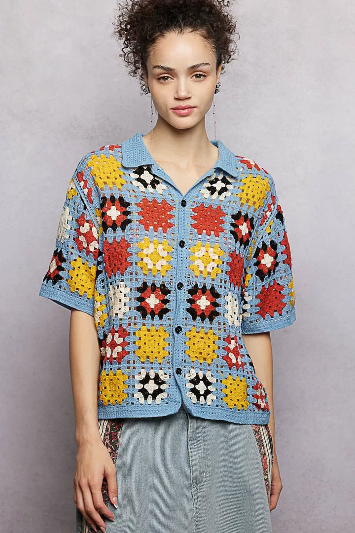 POL Crochet Short Sleeve Relaxed Fit Shirt