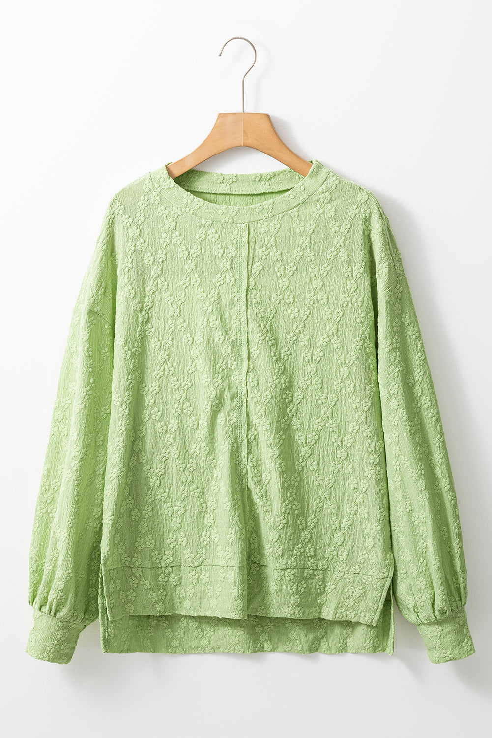 Chemisier ras du cou texturé vert clair uni à fentes latérales
