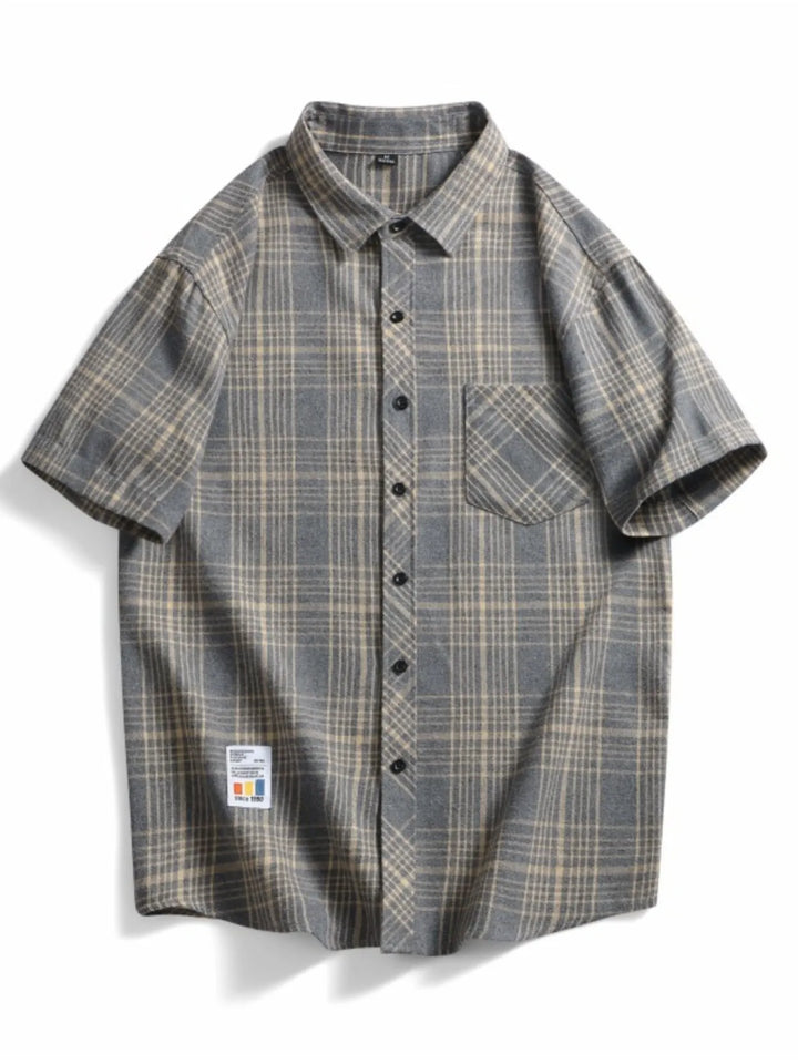 Men's Plus Size Casual Plaid Short Sleeve Shirt