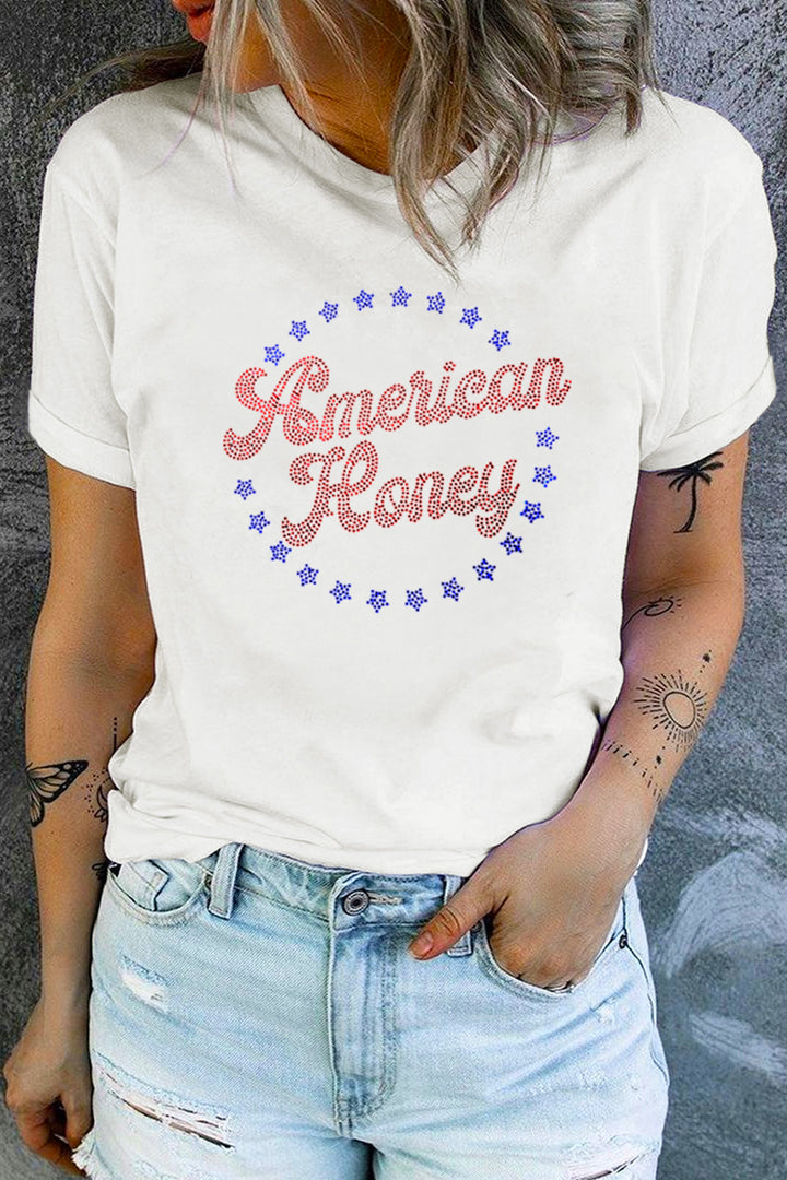 White American Honey Rhinestone Graphic Tee