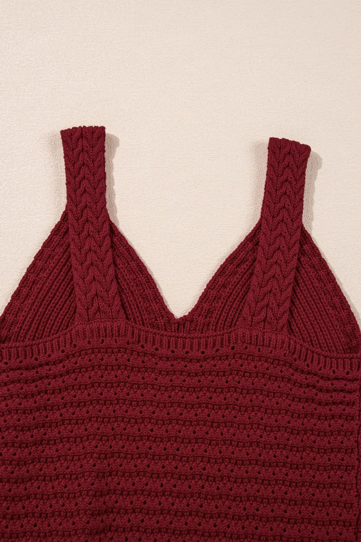 Cable Knit Pointelle Slim Fit V Neck Sweater Vest