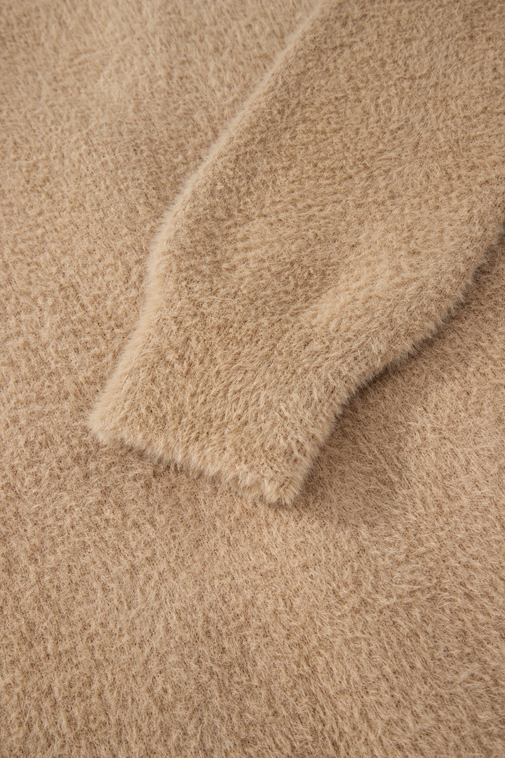 Smoke Gray Fuzzy Buttoned Front Midi Solid Cardigan