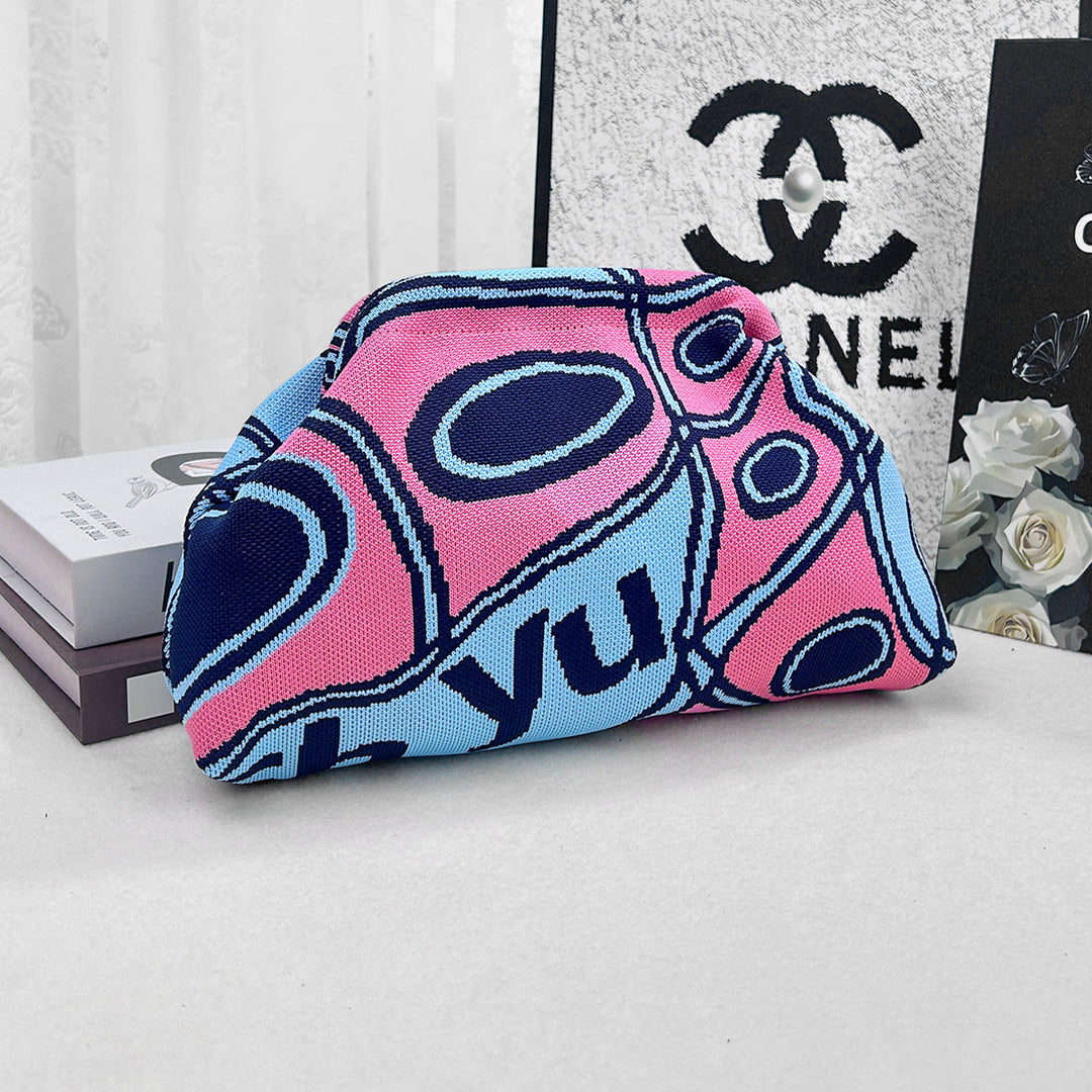 Womens Knitted Bag Striped Clutch