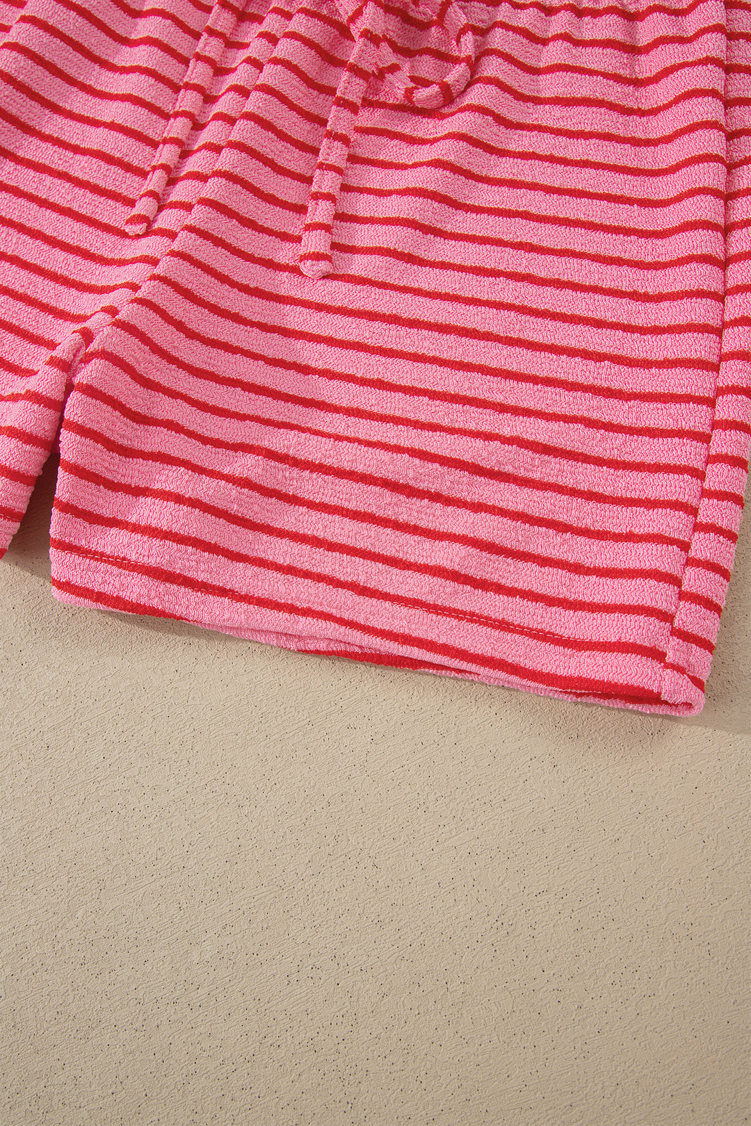 Rose Stripe Side Split Knit Tee Drawstring Shorts Set