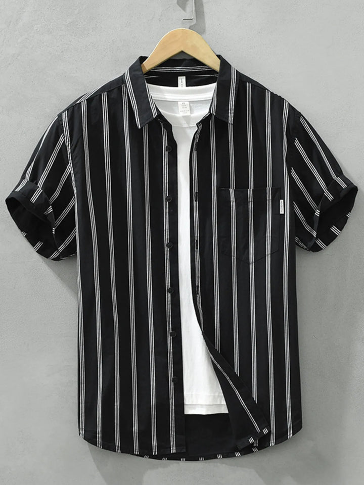 Men's Plus Size Classic Striped Short Sleeve Button-Up Shirt