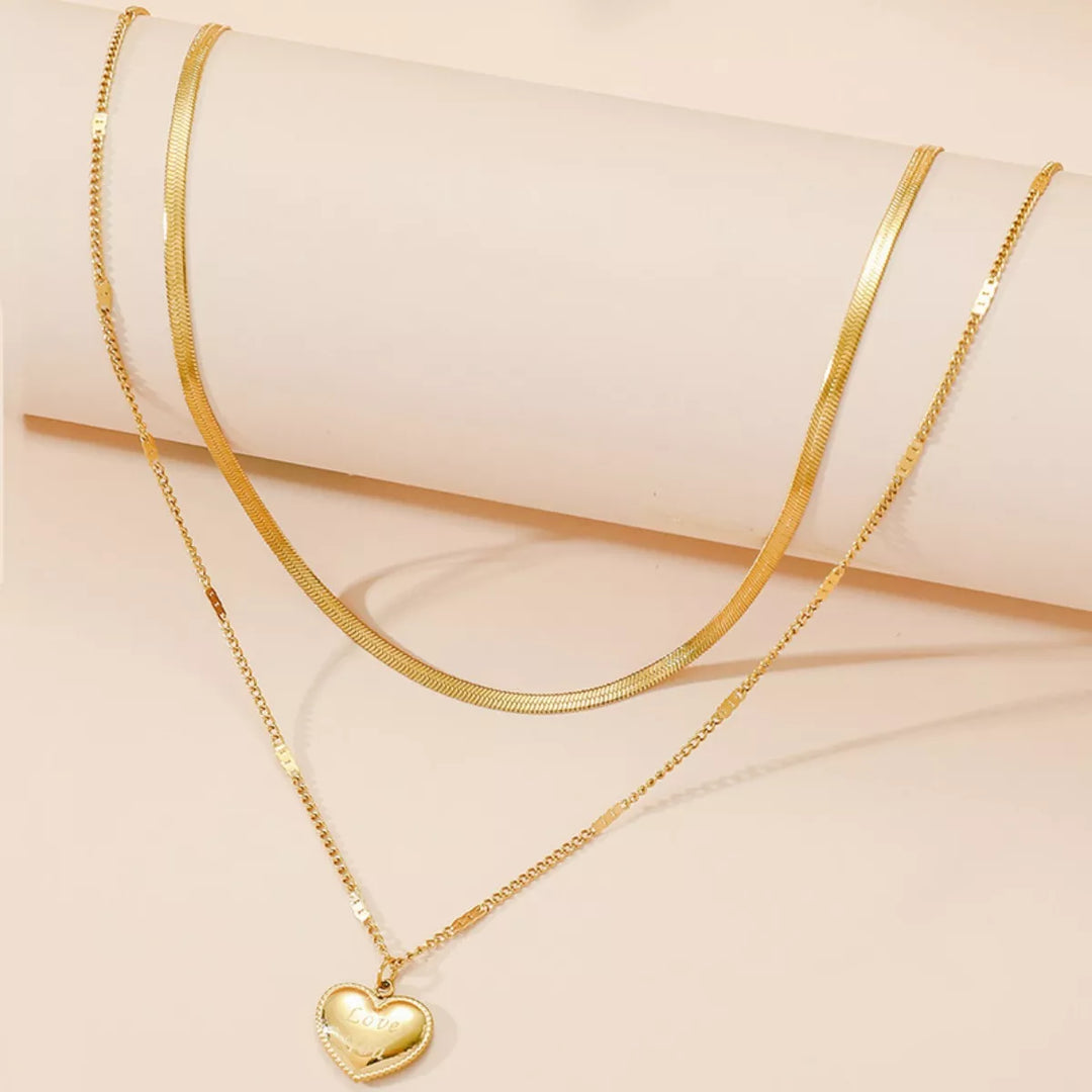 18K Gold-Plated Double Layered Heart Pendant Necklace