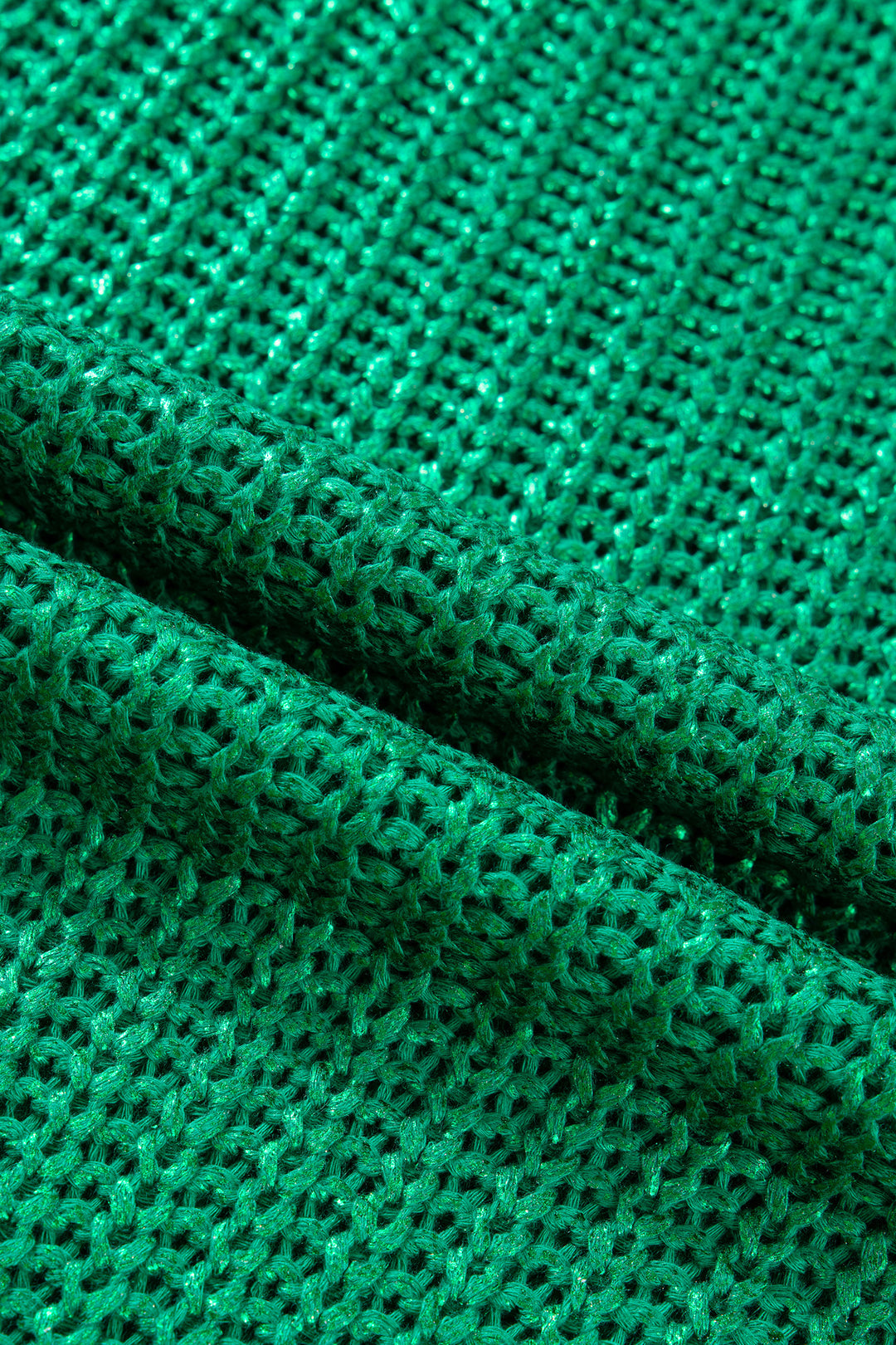 Bright Green Solid Color Knit High Neck Short Sleeve Sweater