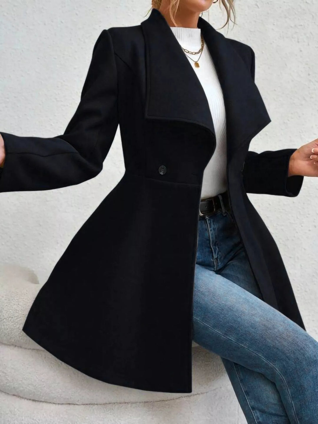 Collared Neck Double Breasted Coat