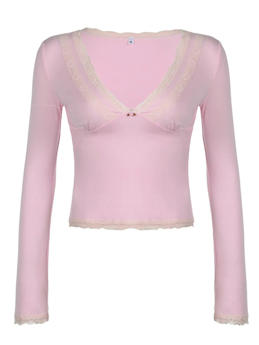 Lace Trim V-Neck Long Sleeve Top