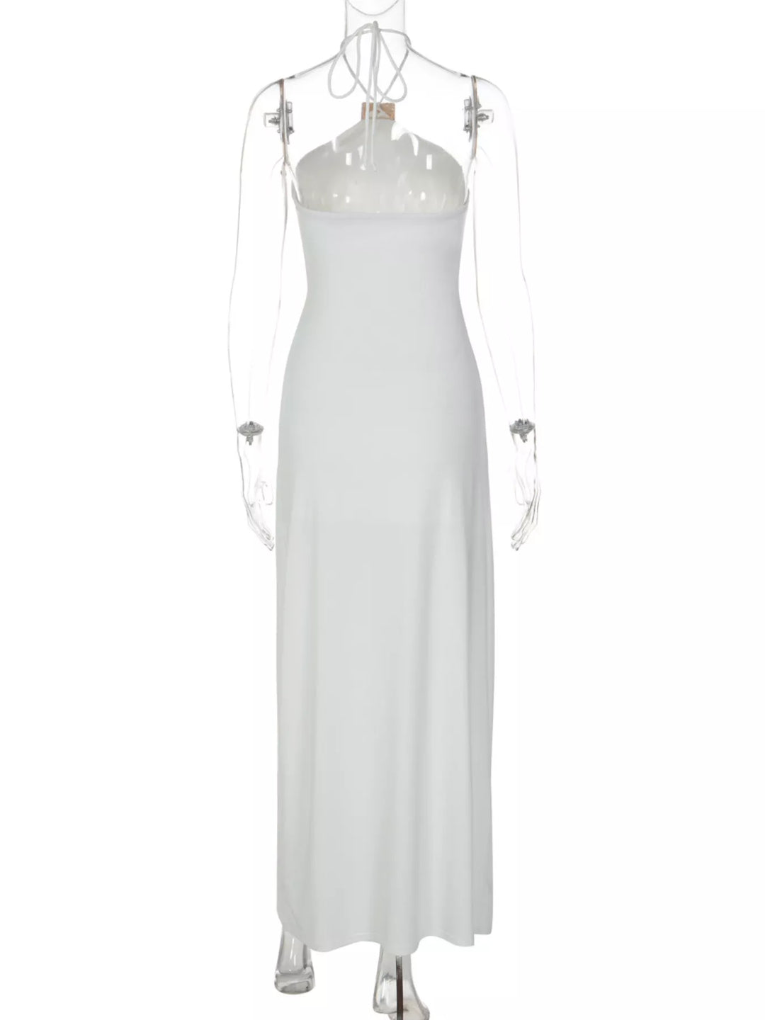 Backless Ruched Halter Neck Maxi Dress