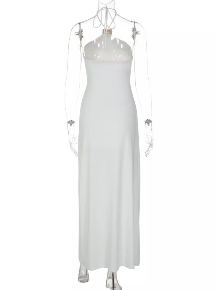 Backless Ruched Halter Neck Maxi Dress