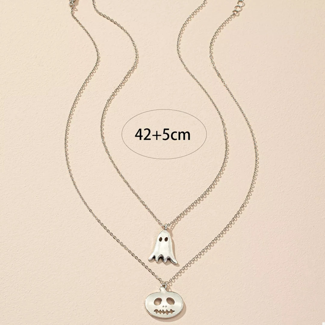 2 Piece Halloween Ghost & Pumpkin Pendant Necklace