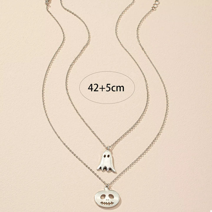 2 Piece Halloween Ghost & Pumpkin Pendant Necklace