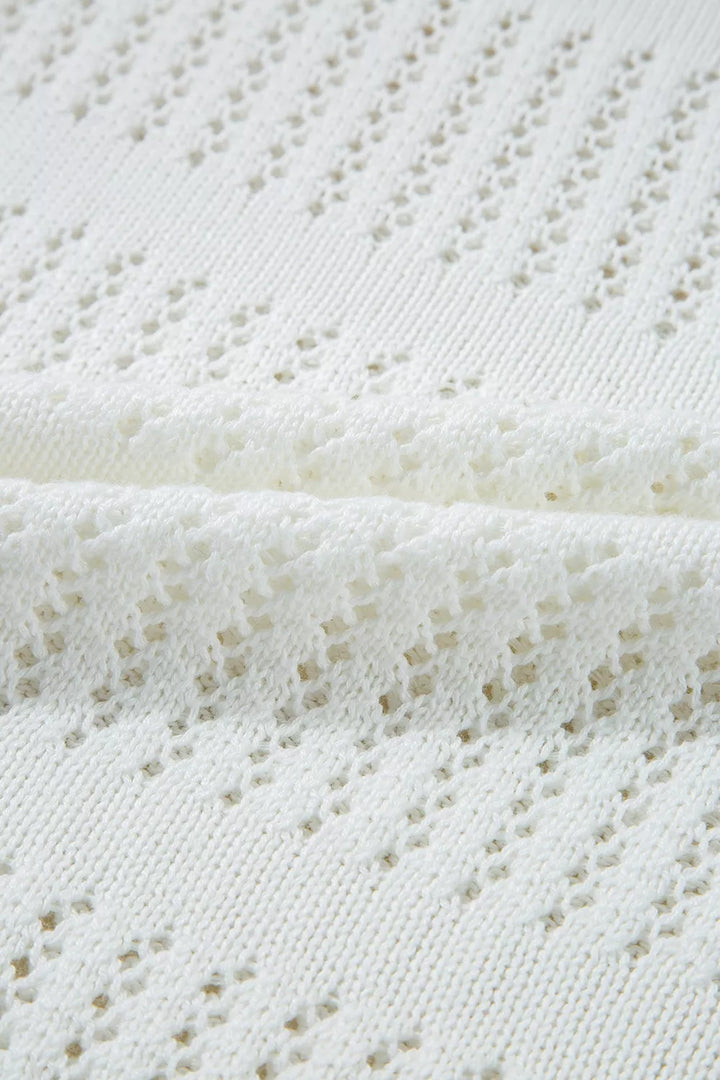 3/4 Sleeve Open Knit Mesh Detail Pullover Sweater