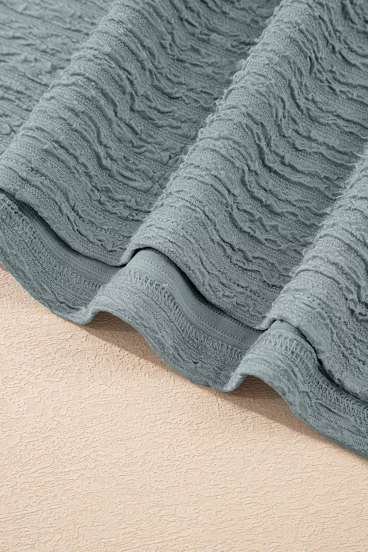Solid Color Textured Crew Neck Top