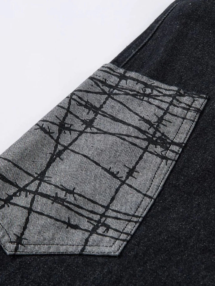 Men's Wide Leg Cargo Jeans with Contrast Panels