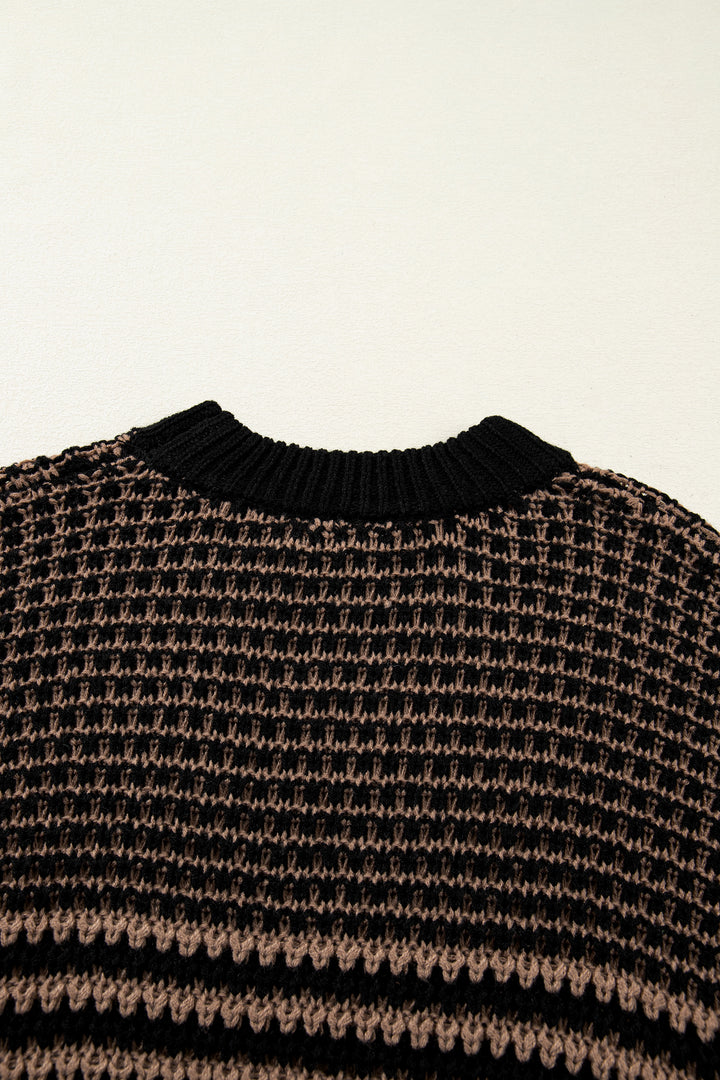 Black Stripe 3/4 Draped Sleeve Slouchy Sweater