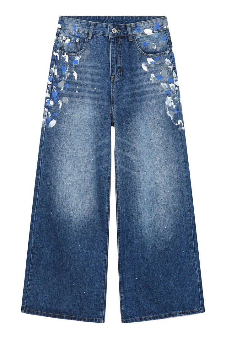 Watercolor Wide Leg Jeans with Pockets
