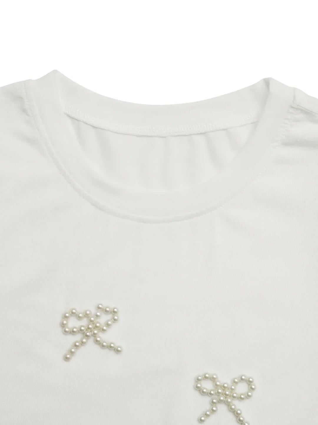 Pearl Bow Puff Sleeve T-Shirt