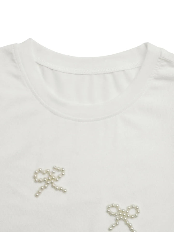Pearl Bow Puff Sleeve T-Shirt