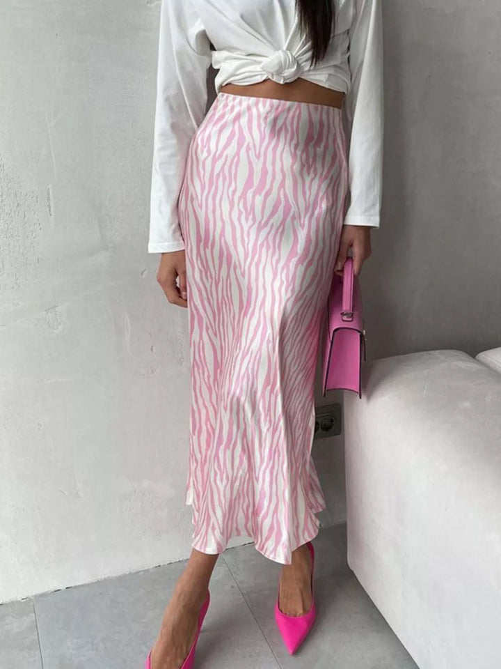 Satin Zebra Print Midi Skirt