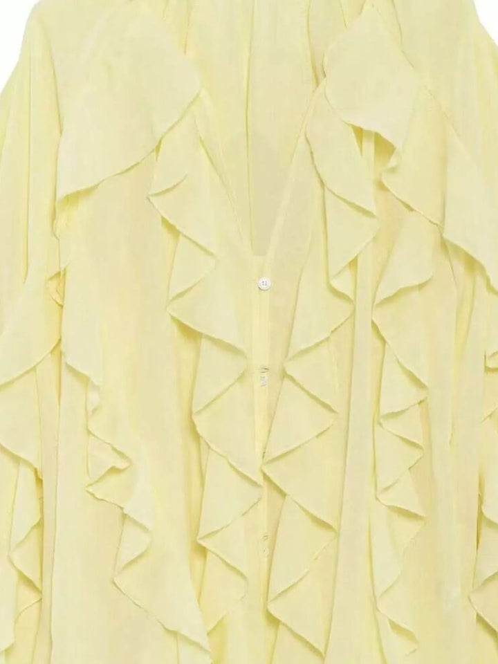 Ruffled Sheer Long Sleeve Blouse