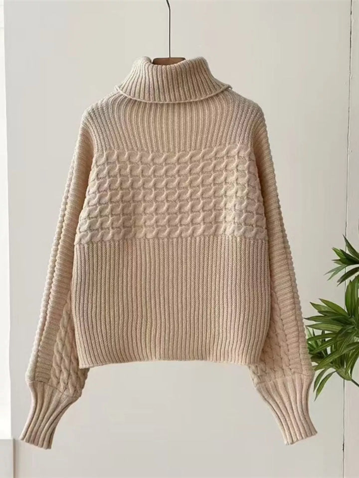 Textured Knit Turtleneck Long Sleeve Sweater