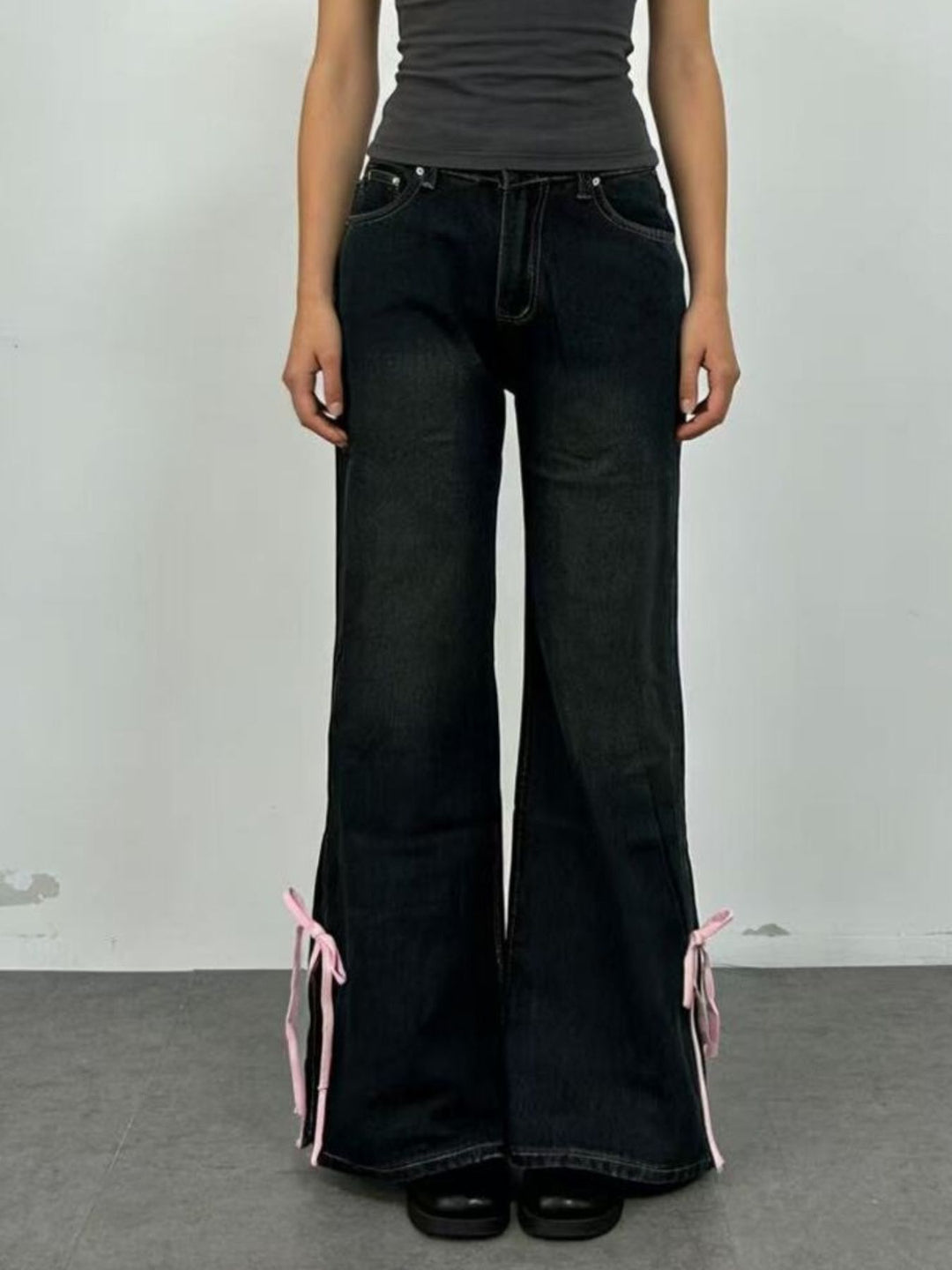 Ribbon Detail Flare Jeans