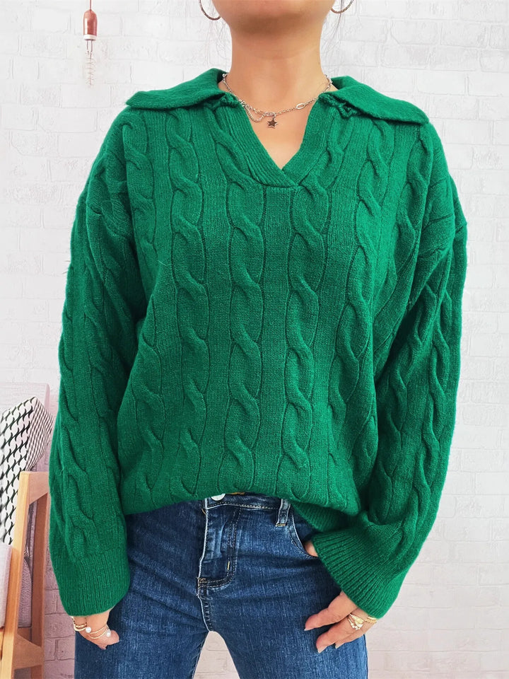 Cable Knit Johnny Collar Sweater