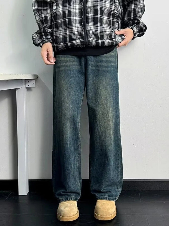 Men's Full Size Wash Wide Leg Jeans Plus Size