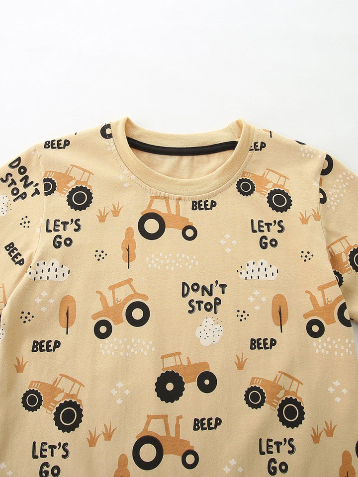 Children's Tractor Print Crew Neck Short Sleeve T-Shirt