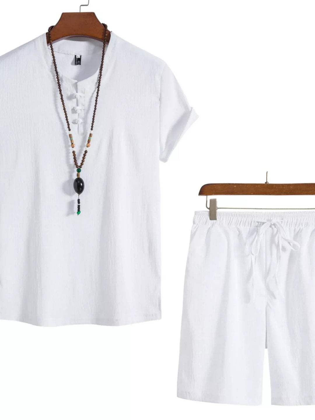 Men's Plus Size Mandarin Collar Short Sleeve Shirt and Shorts Set