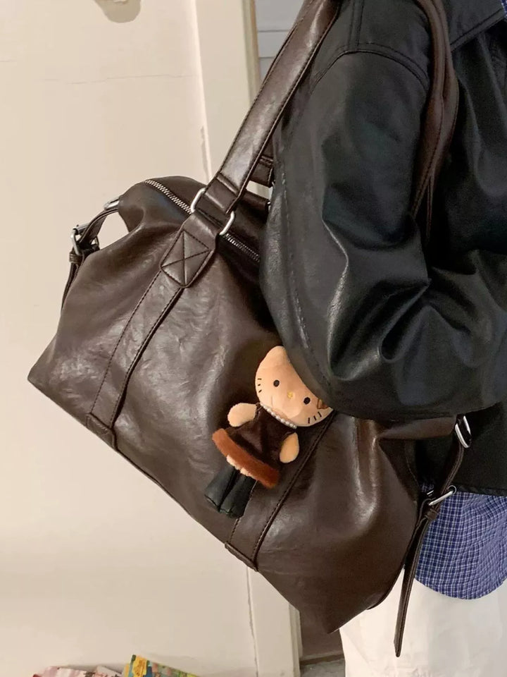 Leather Shoulder Bag with Charm