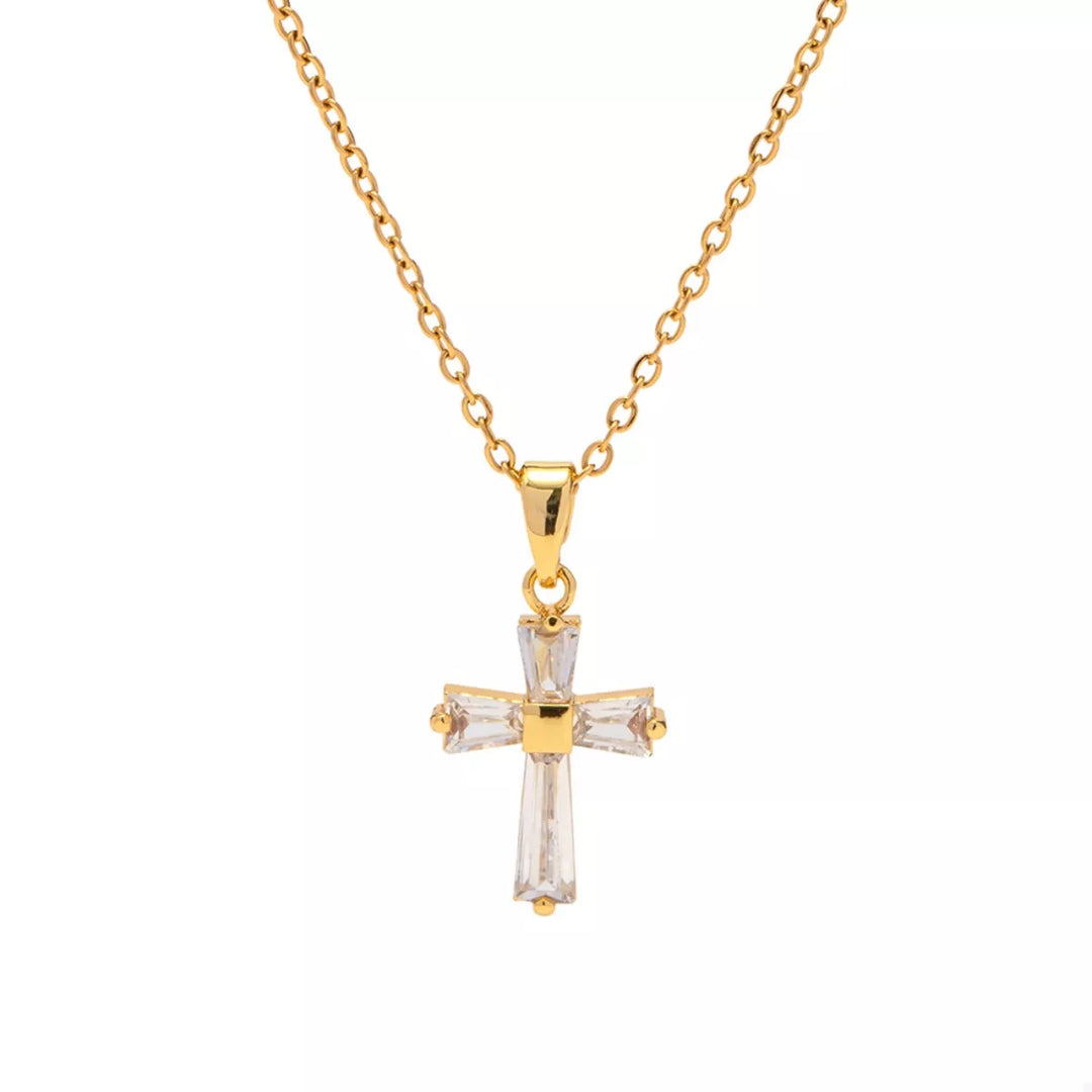 18K Gold-Plated Stainless Steel Zircon Cross Necklace