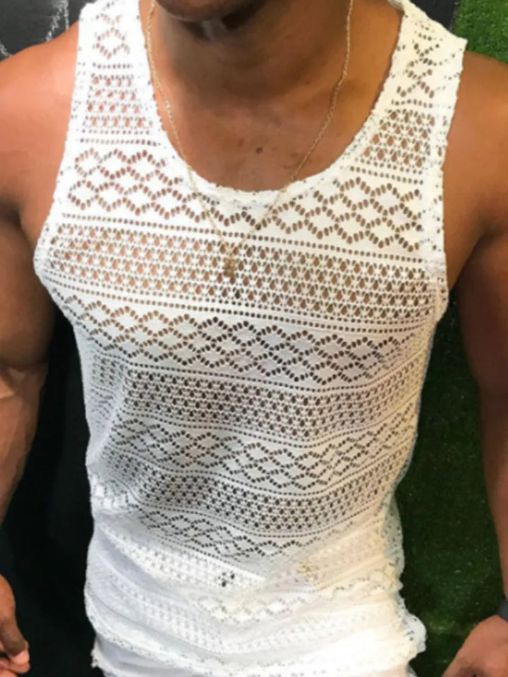 Men's Full Size Openwork Round Neck Tank Plus Size