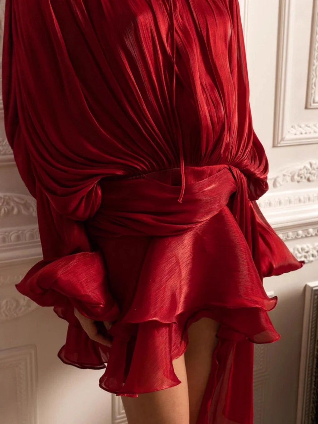 Tie Front Balloon Sleeve Top and Skirt Set