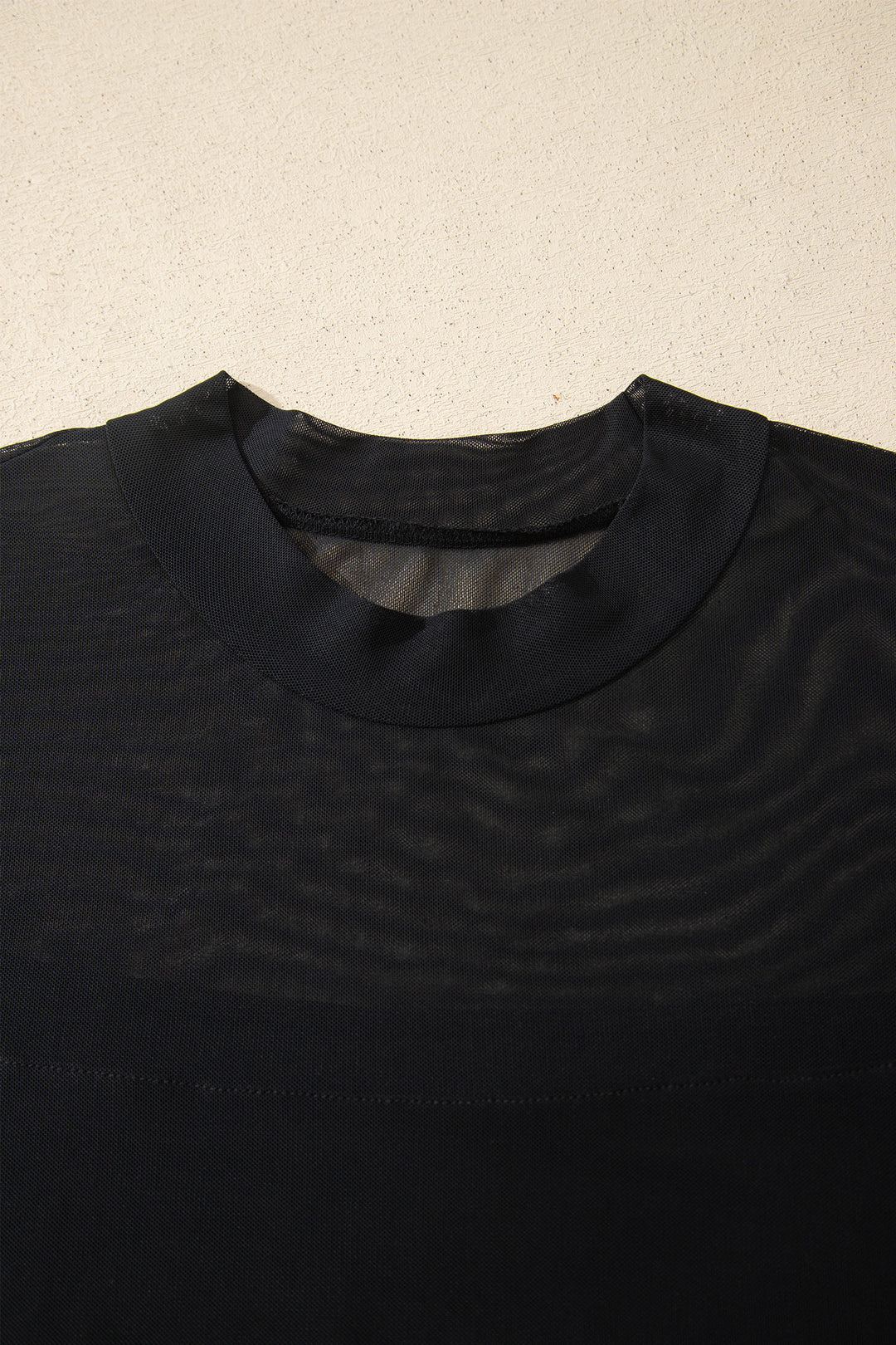 Black Plus Size Sheer Mesh Panel Short Sleeve Top