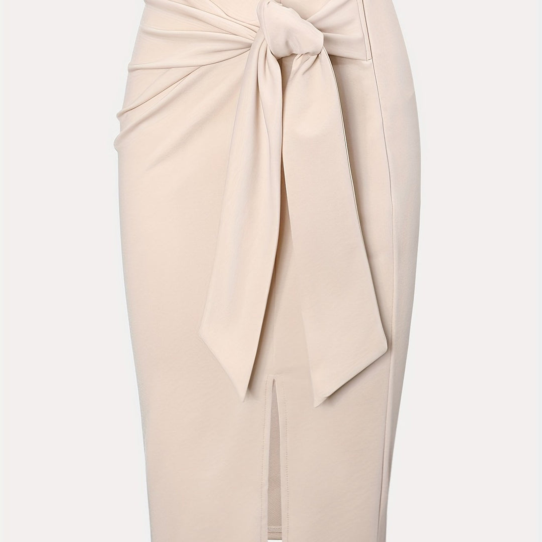 Elegant Monochrome High-waisted Knee-length Skirt For Women