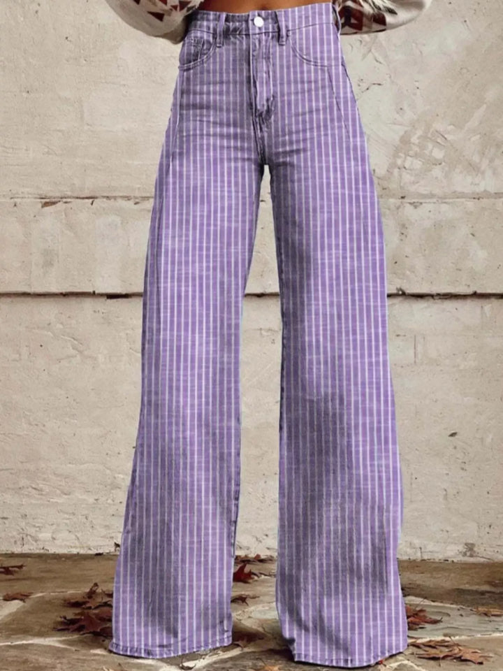 Striped High-Waisted Wide Leg Jeans