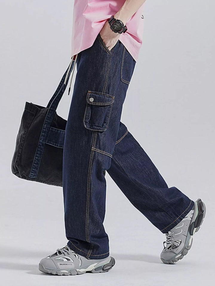Men's Drawstring Washed Wide Leg Jeans