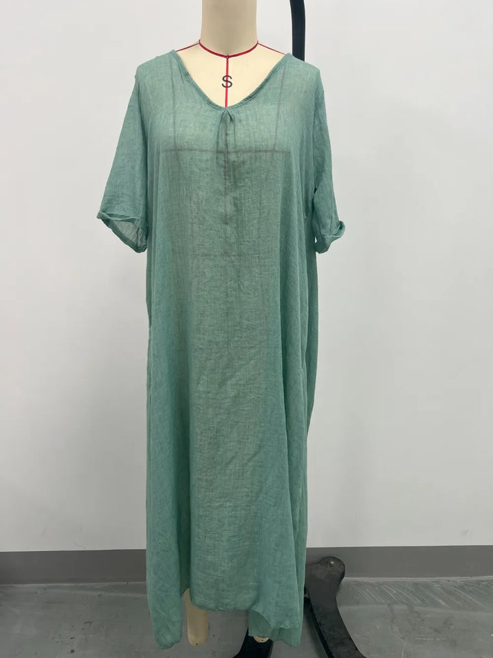 Full Size V-Neck Short Sleeve Midi Dress Plus Size