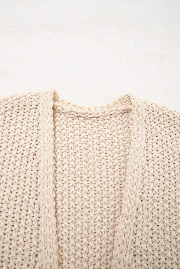Parchment Color Block Crochet Open Front Plus Size Cardigan